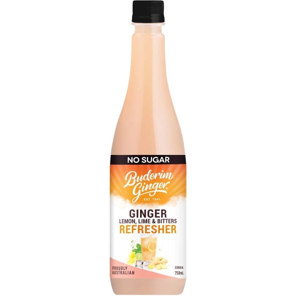 Buderim Ginger Cordial Lemon Lime & Bitters No Sugar 750ml