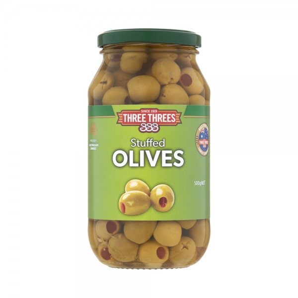 Three Three's Olives Stuffed 500g