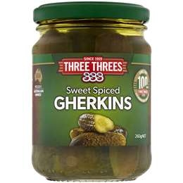 Three Three's Gherkins Sweet Spiced 260g