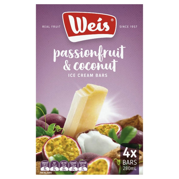 Weis Bar Passionfruit & Coconut 4 Pack 280g