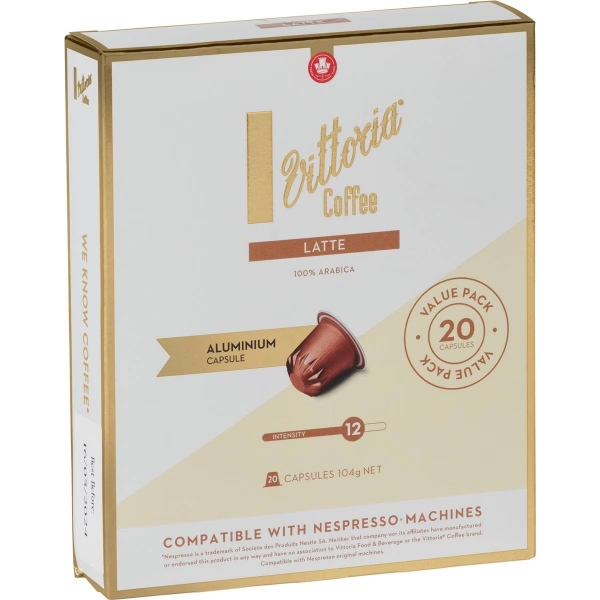 Vittoria Aluminium Capsules (Nespresso Compatible) Latte 20 Pack