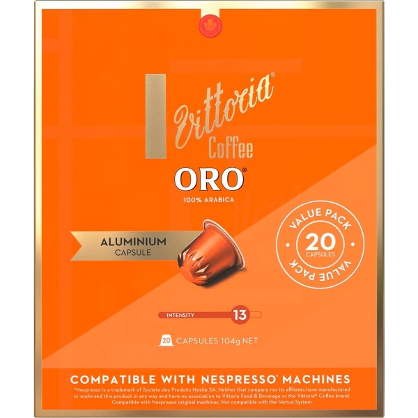 Vittoria Aluminium Capsules (Nespresso Compatible) Oro 20 Pack