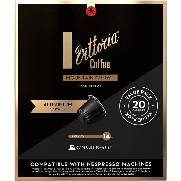 Vittoria Capsules Mountain Grown 20 Pack (Nespresso Compatible)