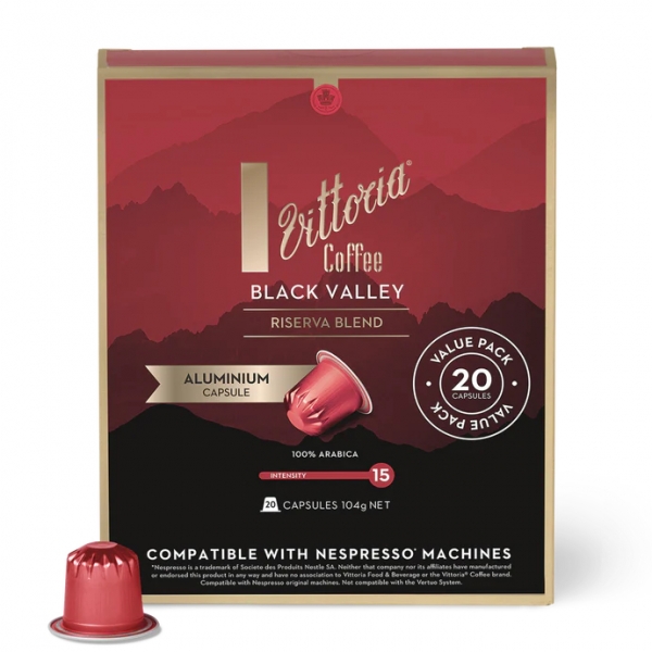 Vittoria Aluminium Capsules (Nespresso Compatible) Black Valley 20 Pack