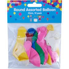 Balloon Round 25cm Assorted 12 Pack