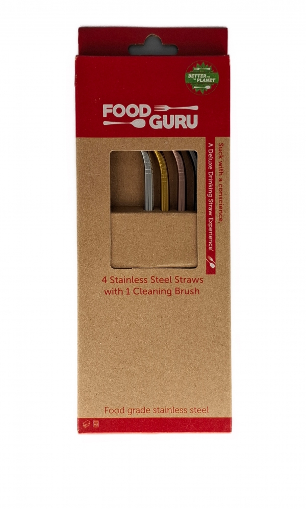 Food Guru Metal Straws With Brush 4 Pack