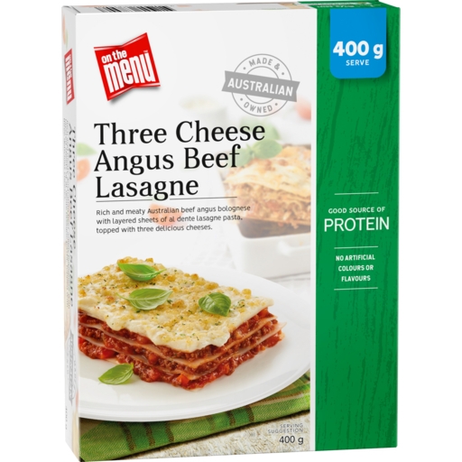 On The Menu Lasagne Three Cheese Angus Beef 400g