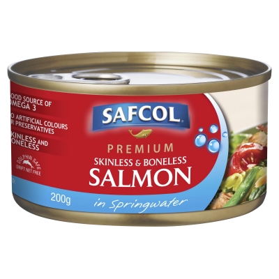 Safcol Premium Salmon Skinless & Boneless In Springwater 200g