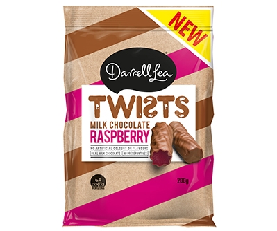 Darrell Lea Liquorice Twists Milk Chocolate Raspberry 200g