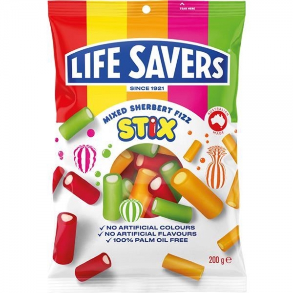 Life Saver Stix Sherbet Fizz Mixed 200g