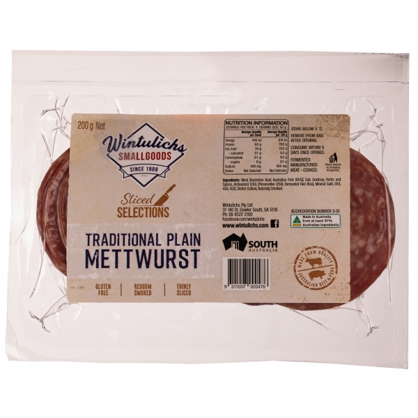 Wuntulichs Sliced Traditional Mettwurst 200g