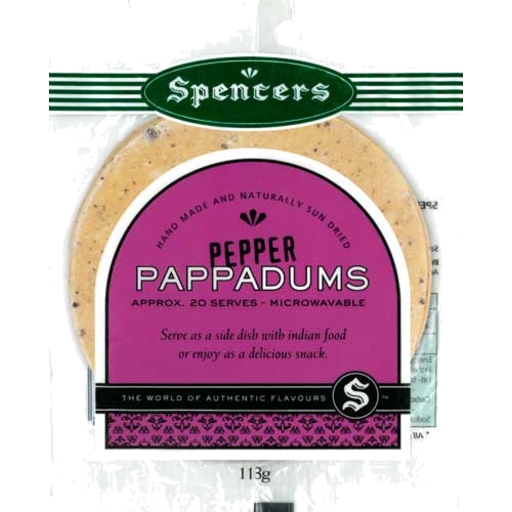 Spencers Pappadums Pepper 113g