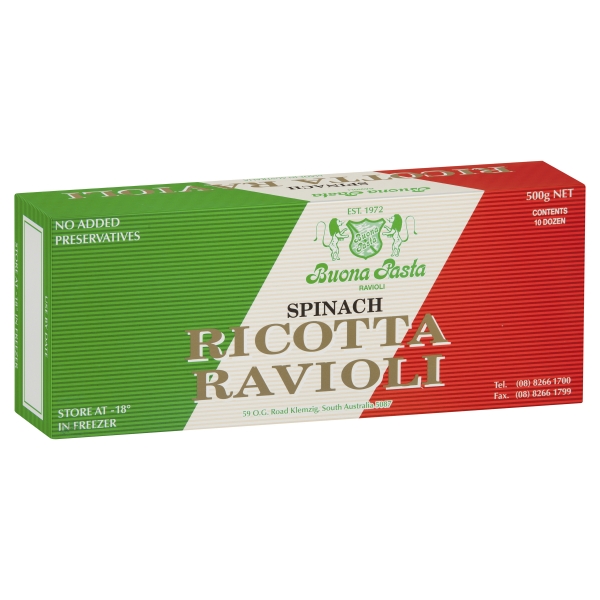 Buona Pasta Frozen Ravioli Spinach Ricotta 500g