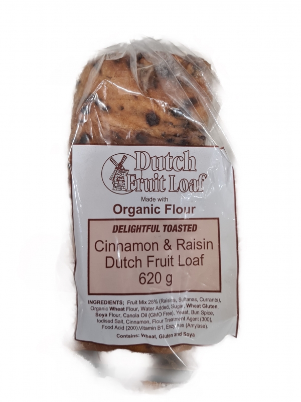 Dutch Fruit Loaf Organic Flour Cinnamon & Raisin Sliced 620g