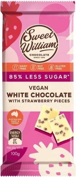 Sweet William Vegan White Chocolate Block Strawberry 100g