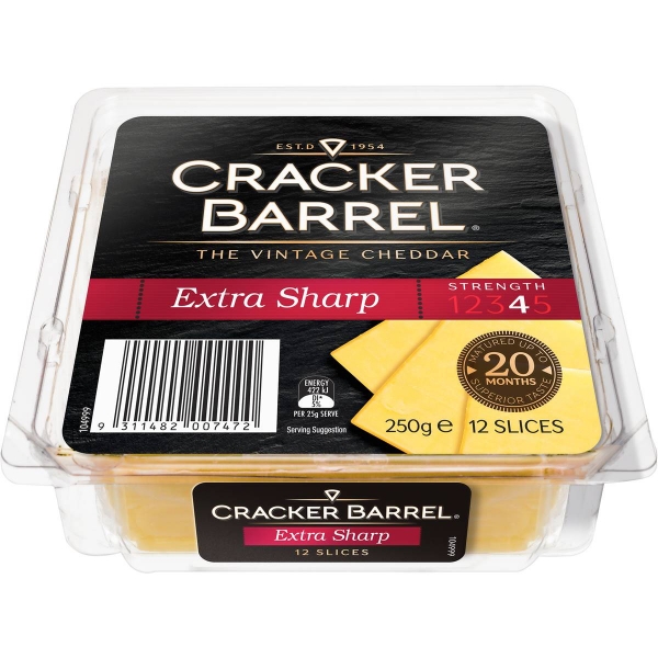 Cracker Barrel Extra Sharp Cheese Slices 12 Pack 250g