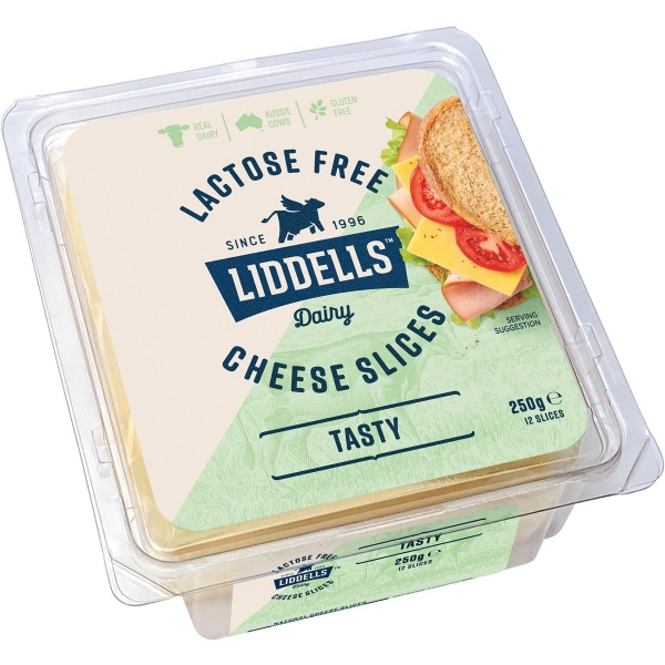 Liddells Lactose Free Cheese Tasty Slices 12 Pack 250g