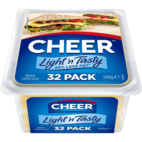 Cheer Cheese Light & Tasty Slices 32 Pack 500g