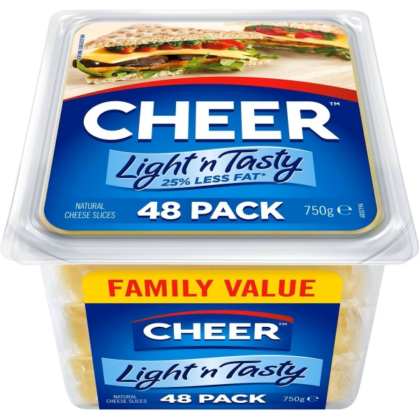 Cheer Cheese Light & Tasty Slices 48 Pack 750g