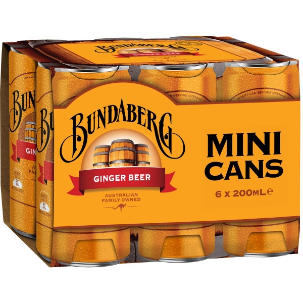 Bundaberg Ginger Beer 6 x 200ml Mini Cans