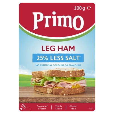 Primo Sliced Leg Ham 25% Less Salt 100g