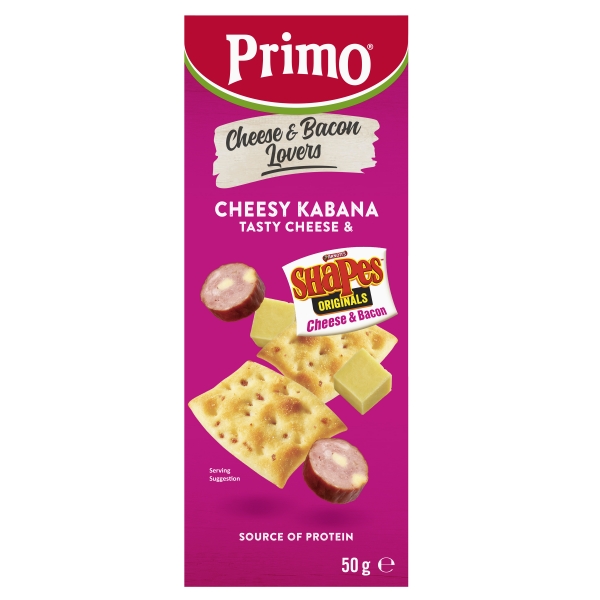 Primo Cheese & Bacon Lovers Kabana, Cheese & Shapes 50g