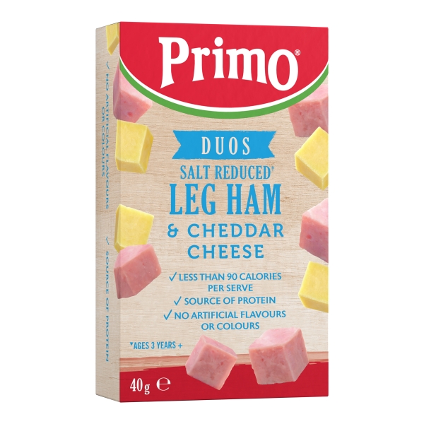 Primo Duos Reduced Sodium Leg Ham & Cheddar Cheese 40g