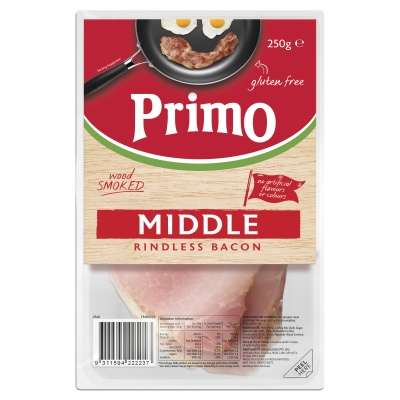 Primo Premium Middle Bacon Rashers Rindless 250g