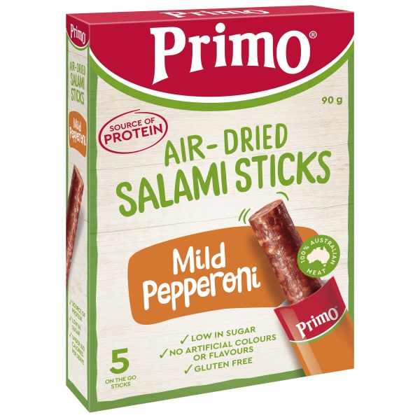 Primo Air-Dried Salami Sticks Mild Pepperoni 5 Pack 90g