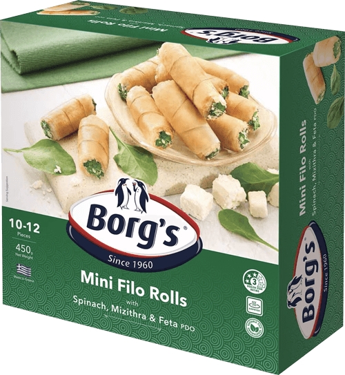 Borg's Mini Filo Rolls Spinach, Mizithra & Feta 450g