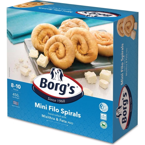 Borg's Mini Filo Spirals Mizithra & Feta 450g