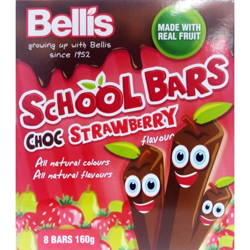 Bellis School Bars Choc Strawberry 8 Pack 160g