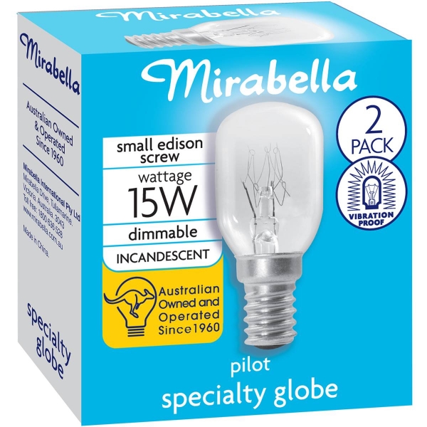 Mirabella Globe Pilot Small Edison Screw Clear 15W 2 Pack