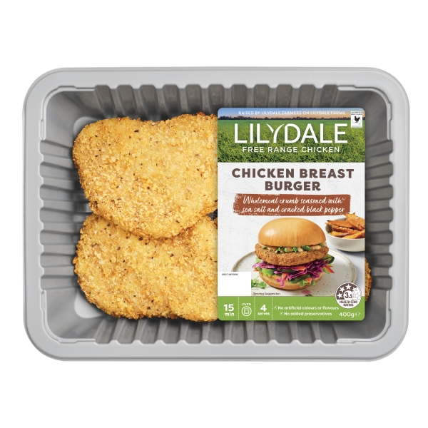 Lilydale Free Range Crumbed Breast Burger 4 Pack 400g