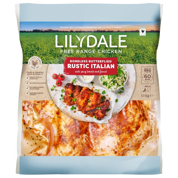 Lilydale Free Range Boneless Butterflied Chicken Rustic Italian 1.1kg