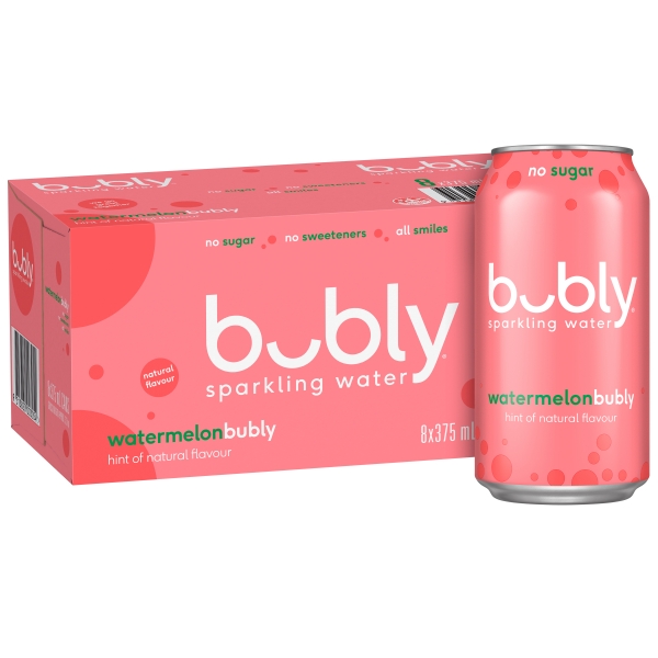 Bubly Sparkling Water Watermelon Flavour 8 x 375ml Cans