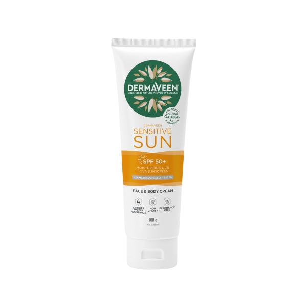 DermaVeen Sensitive Sun Moisturising Sunscreen Face & Body Cream SPF 50+ 100g