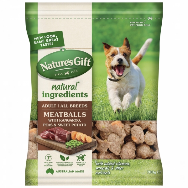 Nature's Gift Dog Food Meatballs With Kangaroo, Peas & Sweet Potato 700g