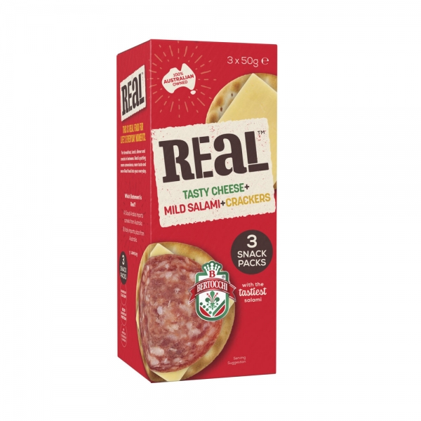 Real Tasty Cheese, Mild Salami & Crackers 3 Pack 150g