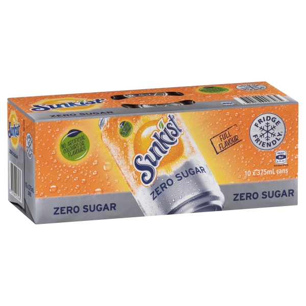 Sunkist Zero Sugar 10 x 375ml Cans