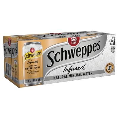 Schweppes Mineral Water Blood Orange & Mango 10 x 375ml Cans