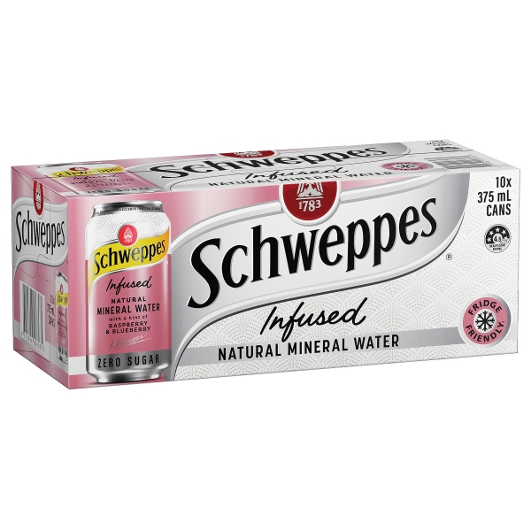 Schweppes Infused Mineral Water Raspberry & Blueberry 10 x 375ml