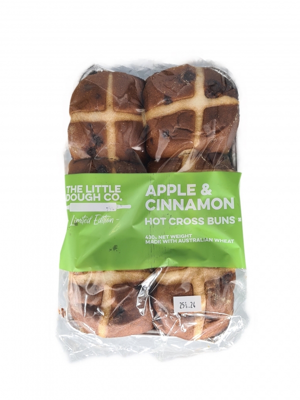 Little Dough Co Hot Cross Buns Apple & Cinnamon 6 Pack 430g