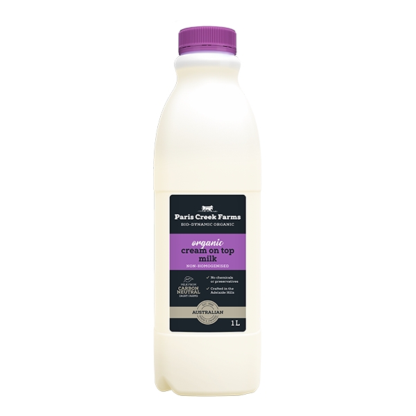 Paris Creek Farms Organic Bio Dynamic Milk Full Cream On Top Unhomogenised 1lt