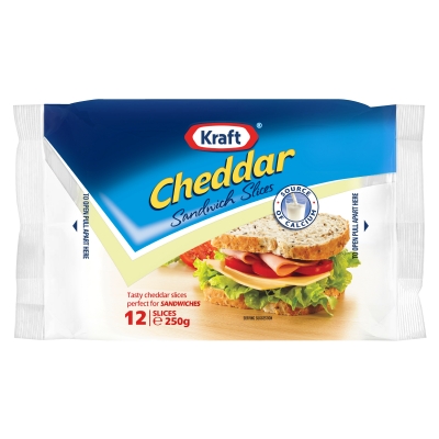 Kraft Cheddar Sandwich Slices 12 Pack 250g