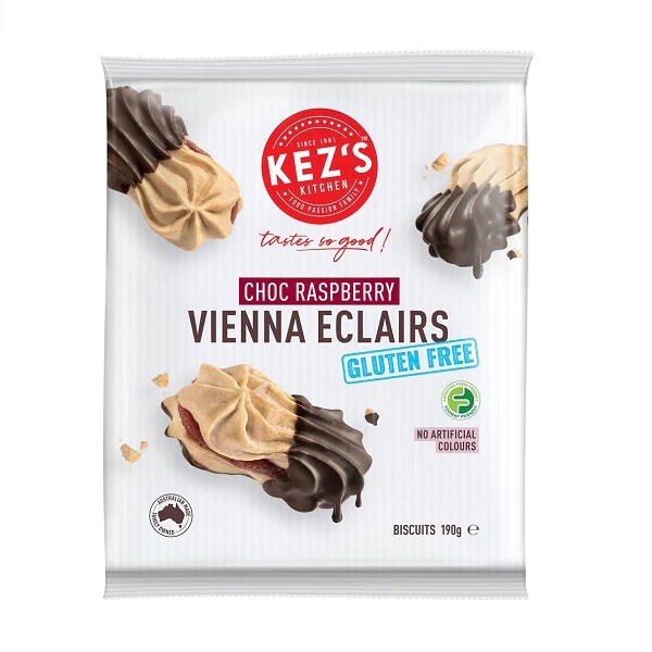 Kez's Gluten Free Choc Raspberry Vienna Eclair Biscuits 190g