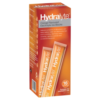 Hydralyte Electrolyte Ice Block Orange 16 Pack 62.5ml