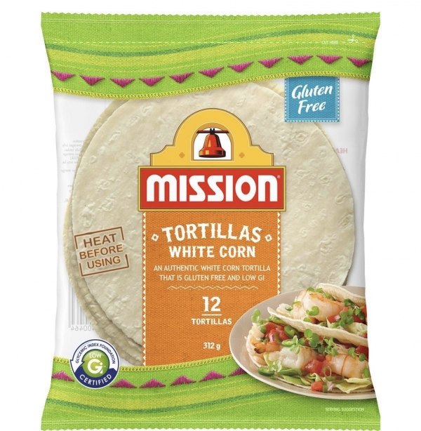 Mission White Corn Tortillas Gluten Free 12 Pack 312g