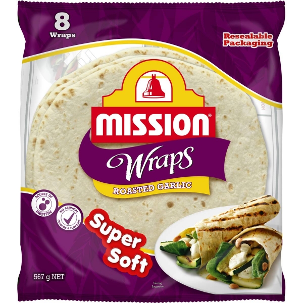 Mission Wraps Roasted Garlic 8 Pack 567g