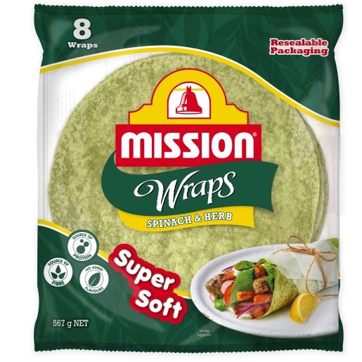 Mission Wraps Spinach Herb 8 Pack 567g